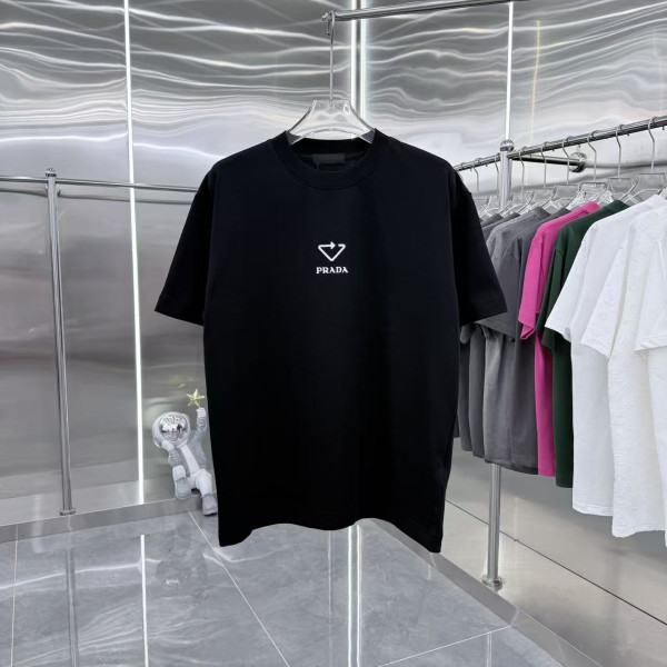 삼각 로고 입체 드롭胶 라운드넥 반팔 티셔츠