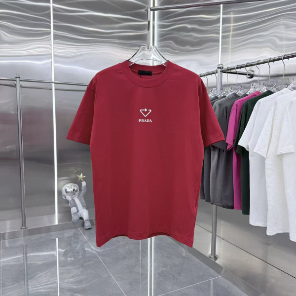 삼각 로고 입체 드롭胶 라운드넥 반팔 티셔츠