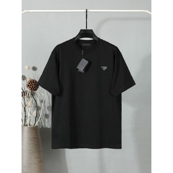 어깨 디자인 칩 위브 라운드넥 T셔츠