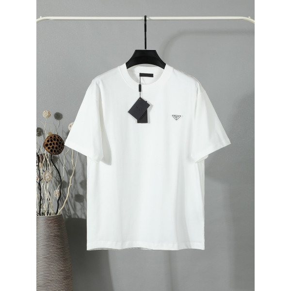 어깨 디자인 칩 위브 라운드넥 T셔츠