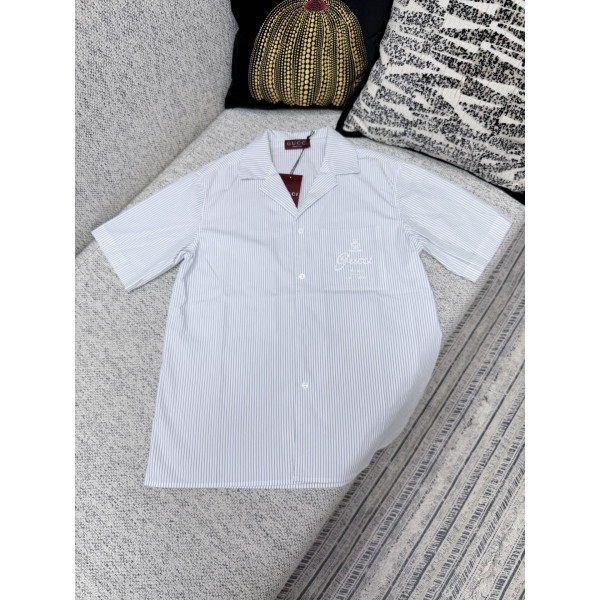 ‘Gucci Firenze Since 1921’ 인쇄 파인 스트라이프 코튼 셔츠