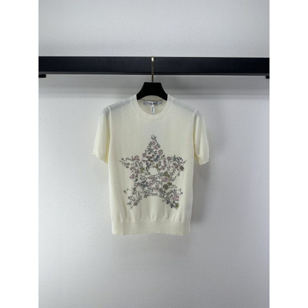 꽃무늬 오각별 자수 니트 반팔