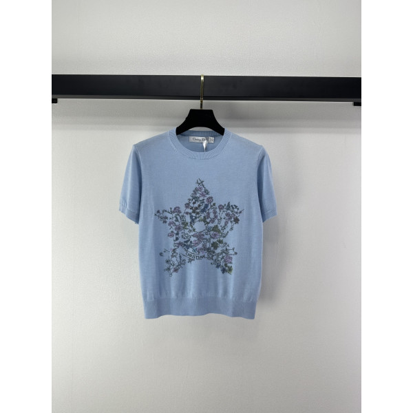 꽃무늬 오각별 자수 니트 반팔