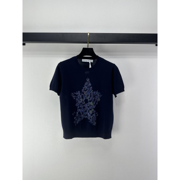 꽃무늬 오각별 자수 니트 반팔