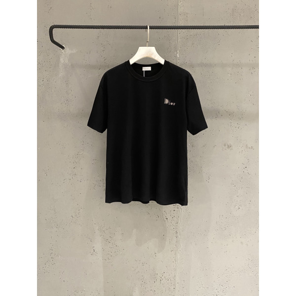 파리 배지 인쇄 면마 반팔 티셔츠