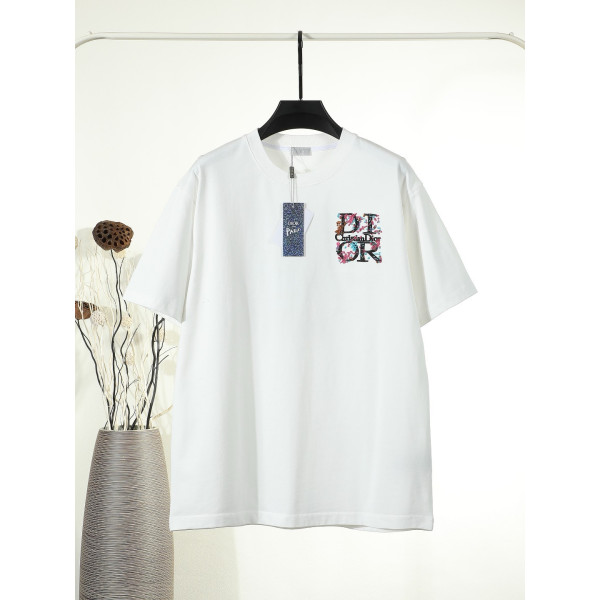 가슴 앞쪽 레이스 자수 남녀공용 반팔 티셔츠