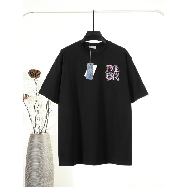 가슴 앞쪽 레이스 자수 남녀공용 반팔 티셔츠