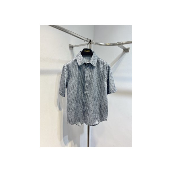 오블리크 프린트 카라 반팔 셔츠