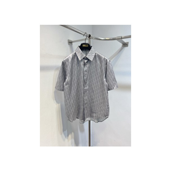 오블리크 프린트 카라 반팔 셔츠