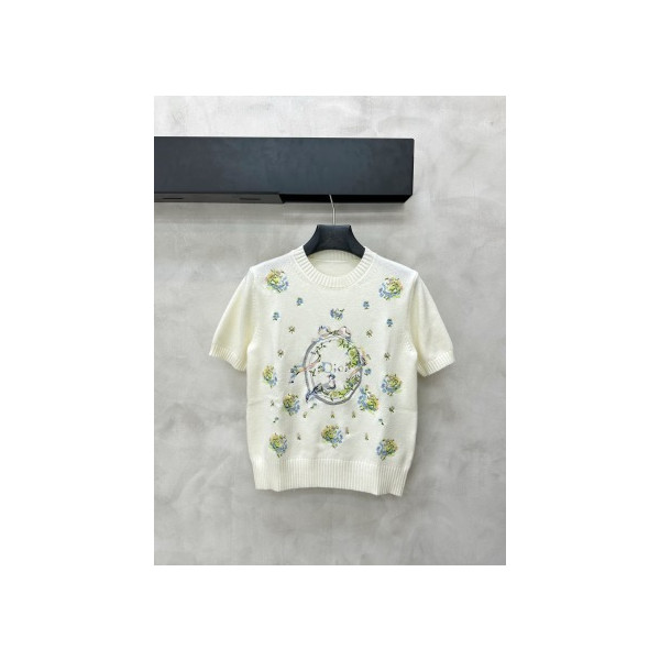 화조 자수 니트 반팔