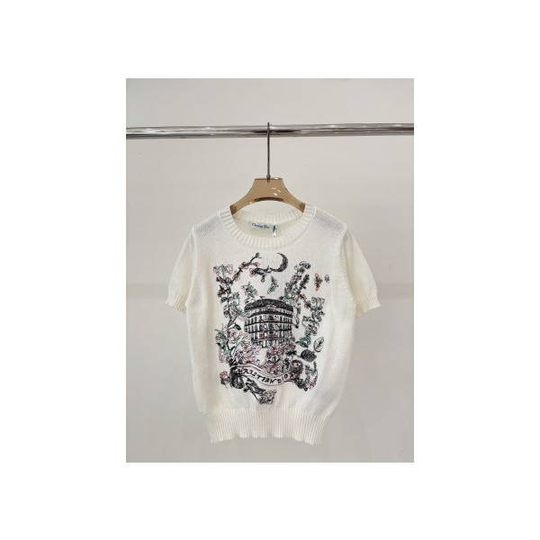 라운드넥 로고 자수 니트 반팔