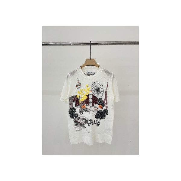 라운드넥 로고 도시건축 자수 니트