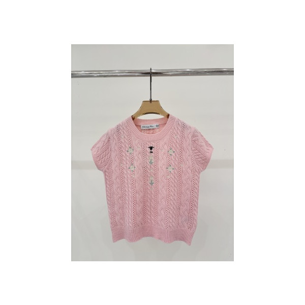 라운드넥 로고 자수 니트 반팔