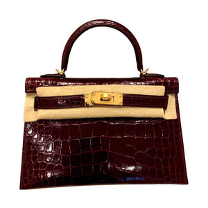 에르메스 미니켈리2 셀리에 엘리케이터 보르도 골드 하드웨어