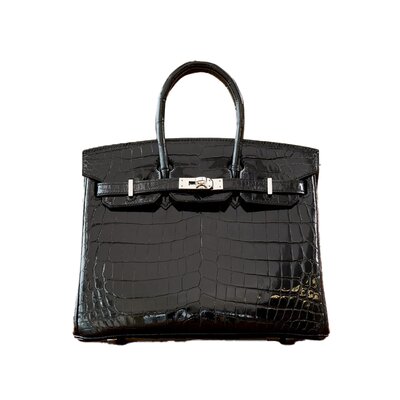 에르메스 버킨 25 르투르네 크로커다일 유광 블랙 실버 하드웨어