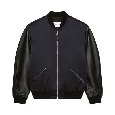 GIVENCHY 파리 자수가 있는 가죽과 새틴 소재의 봄버 재킷