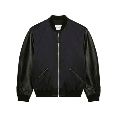 GIVENCHY 파리 자수가 있는 가죽과 새틴 소재의 봄버 재킷