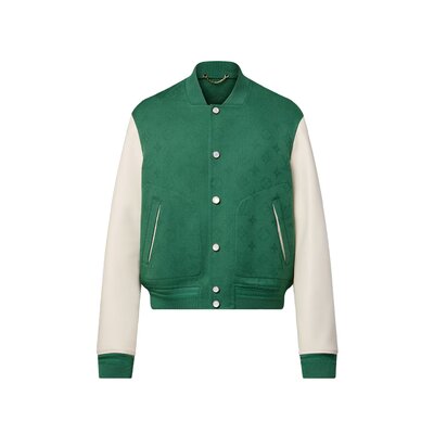 레더 믹스 모노그램 바시티 재킷