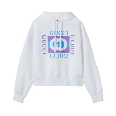 프린트 디테일의 코튼 후드 스웨트셔츠