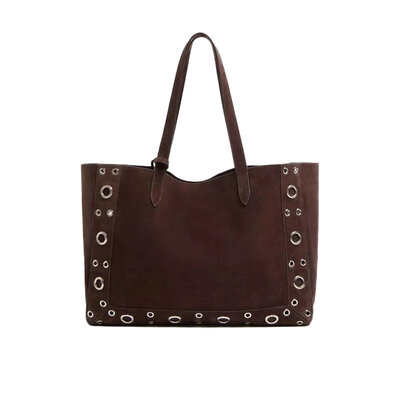 발렌티노 가라바니 넬코트 스웨이드 미디엄 쇼퍼 백 브라운