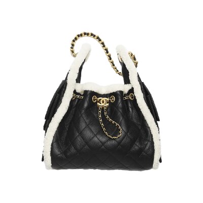 크럼플드 시어링 쉽스킨, 골드 메탈  블랙 화이트