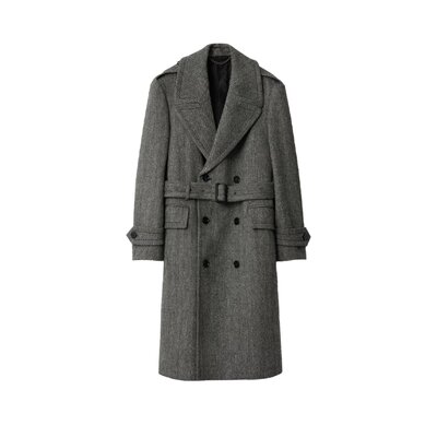 롱 헤링본 울 트렌치코트