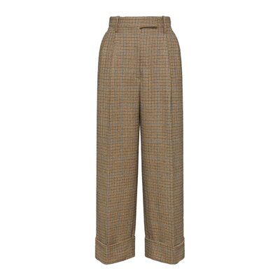 건클럽 체크 체비엇 트위드 더블 플리티드 팬츠